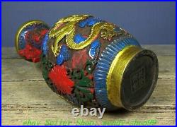 10 Old Chinese Dynasty Wood lacquerware Gilt Painting Dragon Bottle Vase Pair