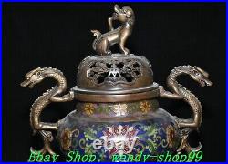 10 Old Chinese Marked Cloisonne Enamel Bronze Dragon Lion Incense Burner Censer