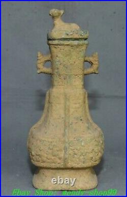 10Antique Old Chinese Shang Dynasty Bronze Ware Palace Dragon Beast Bottle Vase