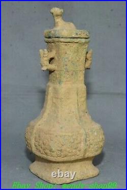 10Antique Old Chinese Shang Dynasty Bronze Ware Palace Dragon Beast Bottle Vase