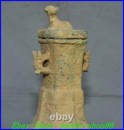 10Antique Old Chinese Shang Dynasty Bronze Ware Palace Dragon Beast Bottle Vase