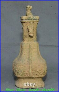 10Antique Old Chinese Shang Dynasty Bronze Ware Palace Dragon Beast Bottle Vase