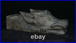 11.2 Old China Chinese Bronze ware dynasty palace Dragon beast head shoes