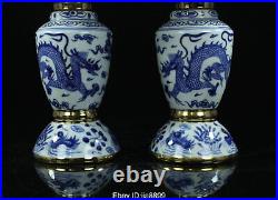 11.2 Old Chinese Blue white Porcelain Dynasty Dragon Candle Holder Candlestick