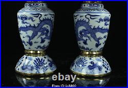 11.2 Old Chinese Blue white Porcelain Dynasty Dragon Candle Holder Candlestick