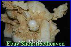 11.2 Old Chinese White Jade Carving Feng Shui Dragon Turtle Play Bead Statue