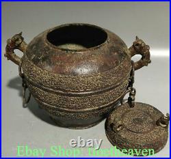 11.6 Antique Chinese Bronze Ware Dynasty Palace Dragon Beast Ear Tank Jar Pot