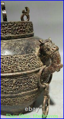 11.6 Antique Chinese Bronze Ware Dynasty Palace Dragon Beast Ear Tank Jar Pot