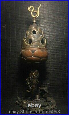 11.8'' Old Chinese Bronze Dragon Loong Beast Incense Burner Censer Statue