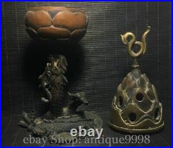 11.8'' Old Chinese Bronze Dragon Loong Beast Incense Burner Censer Statue