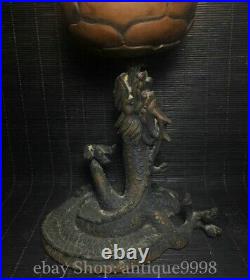 11.8'' Old Chinese Bronze Dragon Loong Beast Incense Burner Censer Statue