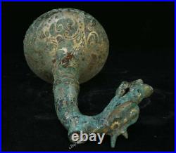 11 Ancient Chinese Dynasty Old Antique Bronze Beast Dragon Head Pot Bottle Vase