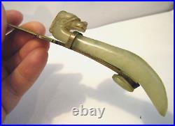 11 Engraved Brass Antique Chinese Jade Dragon Handle Belt Hook Letter Opener