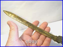 11 Engraved Brass Antique Chinese Jade Dragon Handle Belt Hook Letter Opener