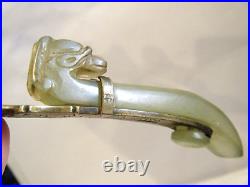 11 Engraved Brass Antique Chinese Jade Dragon Handle Belt Hook Letter Opener