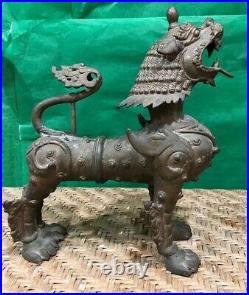 11 Lg BRONZE Chinese FOO DOG Guardian LION DRAGON Statue Sculpture METALWARE
