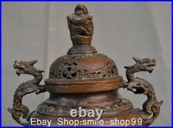 11 Marked Old China Red Copper Dynasty Palace Dragon Incense Burner Censer