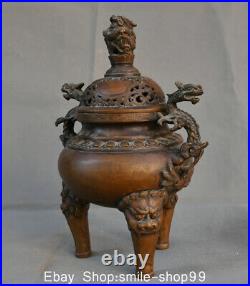 11 Marked Old China Red Copper Dynasty Palace Dragon Incense Burner Censer