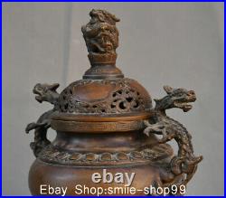 11 Marked Old China Red Copper Dynasty Palace Dragon Incense Burner Censer