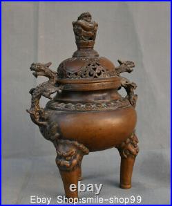 11 Marked Old China Red Copper Dynasty Palace Dragon Incense Burner Censer