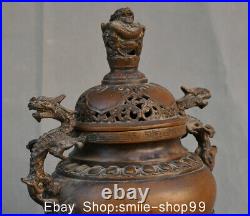 11 Marked Old China Red Copper Dynasty Palace Dragon Incense Burner Censer