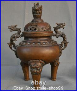 11 Marked Old China Red Copper Dynasty Palace Dragon Incense Burner Censer