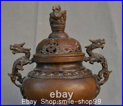 11 Marked Old China Red Copper Dynasty Palace Dragon Incense Burner Censer