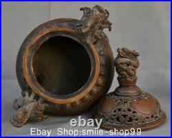 11 Marked Old China Red Copper Dynasty Palace Dragon Incense Burner Censer