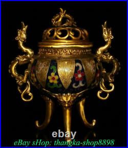 11 Marked Old Chinese Cloisonne Enamel Dynasty Dragon Incense Burner Censer
