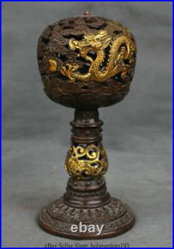 11 Old Chinese Bronze Gilt Dynasty Palace Dragon Hollow Out Sandalwood Burner