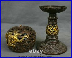 11 Old Chinese Bronze Gilt Dynasty Palace Dragon Hollow Out Sandalwood Burner