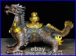 11 Old Chinese Bronze Gilt Feng Shui Dragon Turtle Wealth Lucky Statue