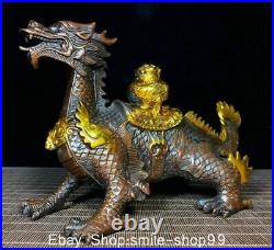 11 Old Chinese Bronze Gilt Feng Shui Dragon Turtle Wealth Lucky Statue