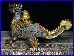 11 Old Chinese Bronze Gilt Feng Shui Dragon Turtle Wealth Lucky Statue