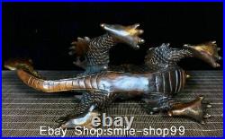 11 Old Chinese Bronze Gilt Feng Shui Dragon Turtle Wealth Lucky Statue