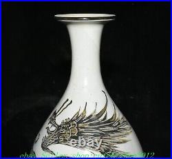 11'' Old Chinese Cizhou Kiln Porcelain Dynasty Dragon Loong Animal Bottle Vase