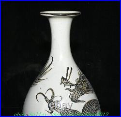 11'' Old Chinese Cizhou Kiln Porcelain Dynasty Dragon Loong Animal Bottle Vase