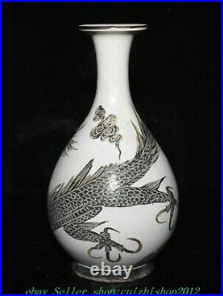 11'' Old Chinese Cizhou Kiln Porcelain Dynasty Dragon Loong Animal Bottle Vase