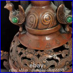 11 Old Chinese Red Copper Dragon Phoenix Handle frogs Incense Burner Censer