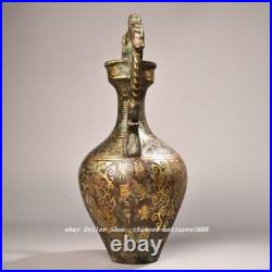 11 Old Dynasty Bronze Ware Gold Inscription Word Dragon Beast Ears Bottle Vase 11 Old Dynasty Bronze Ware Gold Inscription Word Dragon Beast Ears Bottle Vase