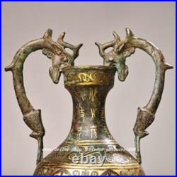 11 Old Dynasty Bronze Ware Gold Inscription Word Dragon Beast Ears Bottle Vase 11 Old Dynasty Bronze Ware Gold Inscription Word Dragon Beast Ears Bottle Vase
