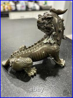 11 Old Dynasty Copper Feng Shui Kylin Unicorn Qilin Chi-lin Dragon Beast Statue