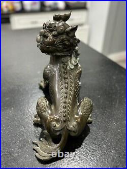 11 Old Dynasty Copper Feng Shui Kylin Unicorn Qilin Chi-lin Dragon Beast Statue