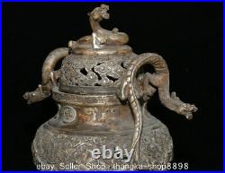 11 Xuande Marked Old China Silver Dynasty Palace Dragon Incense burner Censer
