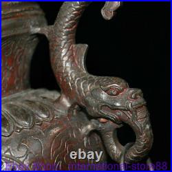12.4 Old Chinese Bronze Gilt Dynasty Palace 3 Dragon Ear Incense Burner Censer