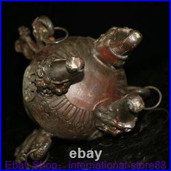12.4 Old Chinese Bronze Gilt Dynasty Palace 3 Dragon Ear Incense Burner Censer