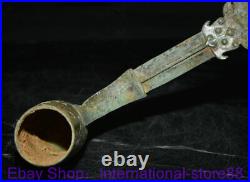 12.4 Rare Old Chinese Bronze Ware Dynasty Place Dragon Beast Handle Long Spoon