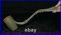 12.4 Rare Old Chinese Bronze Ware Dynasty Place Dragon Beast Handle Long Spoon