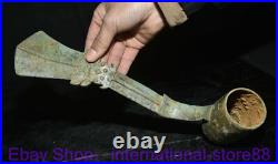 12.4 Rare Old Chinese Bronze Ware Dynasty Place Dragon Beast Handle Long Spoon