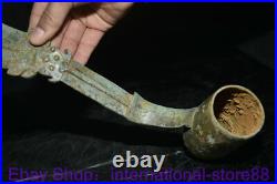 12.4 Rare Old Chinese Bronze Ware Dynasty Place Dragon Beast Handle Long Spoon